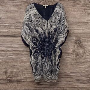 Speed Control Chic Blue and White V-neck Paisley Kamono Style Dress Size 2X